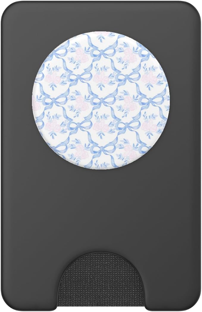 Coquette Light Blue Ribbon Bow &amp Floral Pattern Pastel Art PopSockets PopGrip for MagSafe