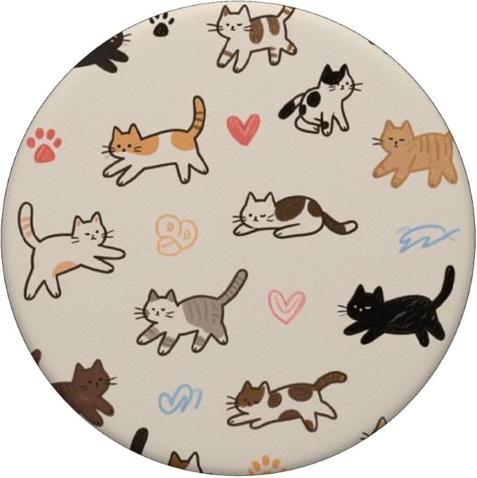 Beige Cute Cat Lover Pattern PopSockets PopGrip for MagSafe
