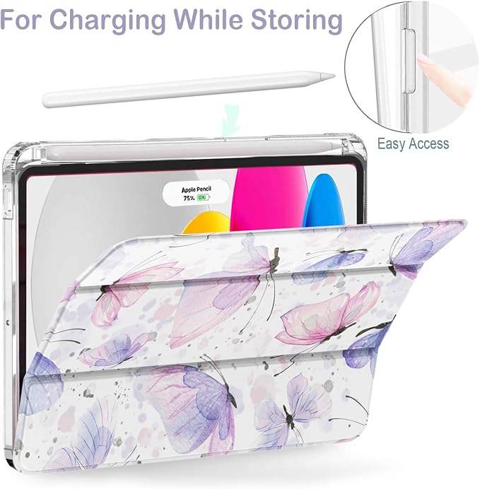 Feams Case for iPad mini 7 A17 Pro 2024/iPad Mini 6 2021 Slim Lightweight Trifold iPad mini 7 A17 Pro Case 8.3 Inch 2024 Clear Back Cover with Pencil Holder &amp Auto Sleep Blue Bow