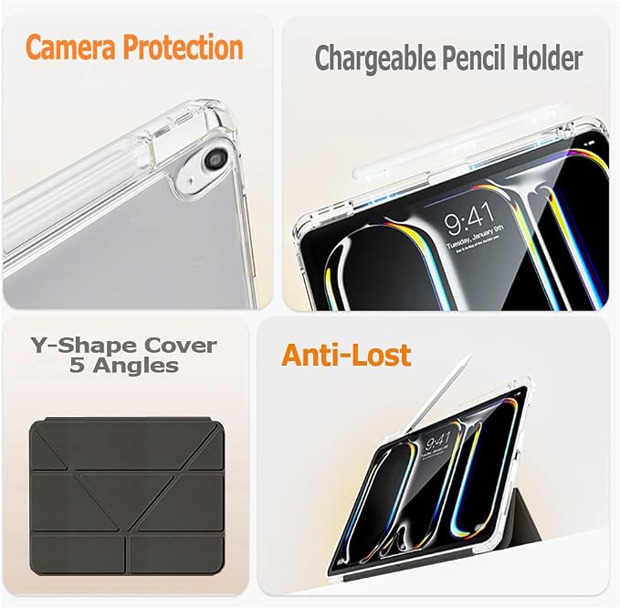 Slim Case for iPad Air 11 M4/M3/M2 &amp 10.9 5th/4th Gen Aqua Blue | Pencil Holder Multi-Angle Y Fold Stand Clear Acrylic Cute Cover Auto Wake-Sleep 2026/2025/2024/2022/2020