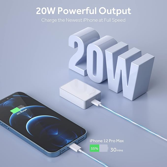 Nekmit 20W USB C Charger PD 3.0 Fast Charger with Foldable Plug Compatible with iPhone 15/14 Pro/14 Mini/13/13 Pro/12/12 mini/12 Pro/12 Pro Max/11 Galaxy Pixel 7/6 iPad Pro and More