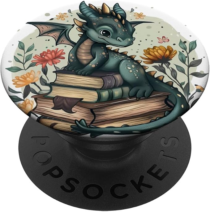 Book Lover Dragon Bookworm Reading Librarian PopSockets Adhesive PopGrip
