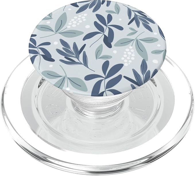 Blue Botanical Foliage &amp White Berry Floral Bud Pattern PopSockets Adhesive PopGrip