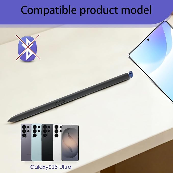 Galaxy S26 Ultra Pen Replacement4096 PressureBlack | 4096 pressuretilt controlpalm rejectionshortcut buttoneraser functionsmooth writingNo Bluetooth