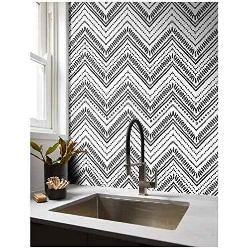 HAOKHOME Black and White Wallpaper Boho Geometric Self Adhesive Textured Wall Paper Modern for Bathroom Decor e 17.7in x 9.8ft
