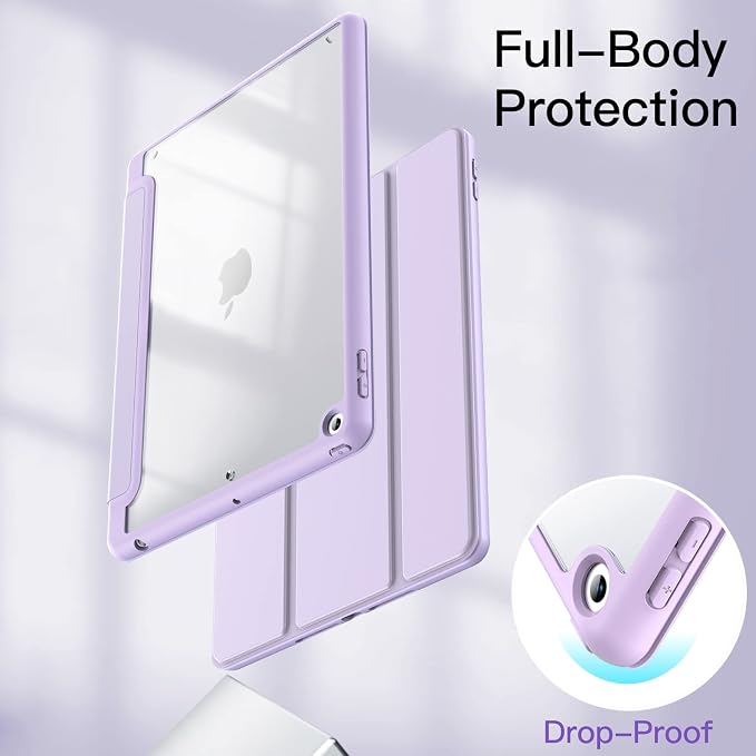 JETech Case Cover for iPad 9th/8th/7th Gen 10.2 Beige | Clear Transparent Back Pencil Holder Slim Shockproof Protection Tri-Fold Stand Auto Wake/Sleep