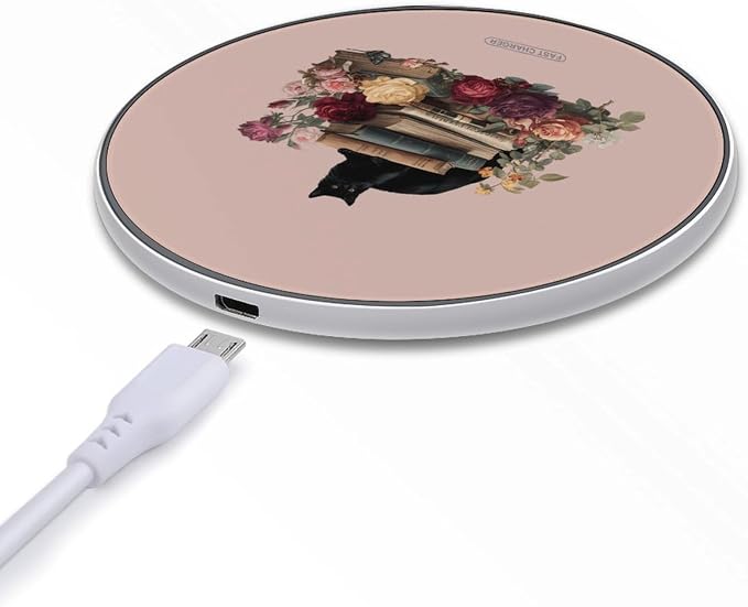Black Cat Books Rose Wireless Charger SlimWireless Charging Pad Anti-Slip Charger Mat for Men Women