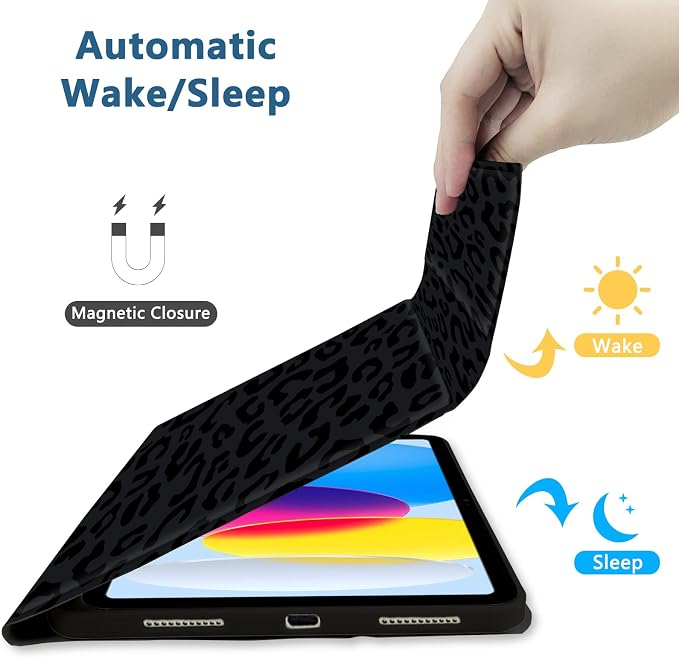 for Bluetooth Keyboard for iPad 10th Gen 10.9 inch (2022) case (A16) 11th / 10th Gen Case 11'' (2025) with 7-Color Backlights Pencil Holder Detachable Rechargeable - Black Cow