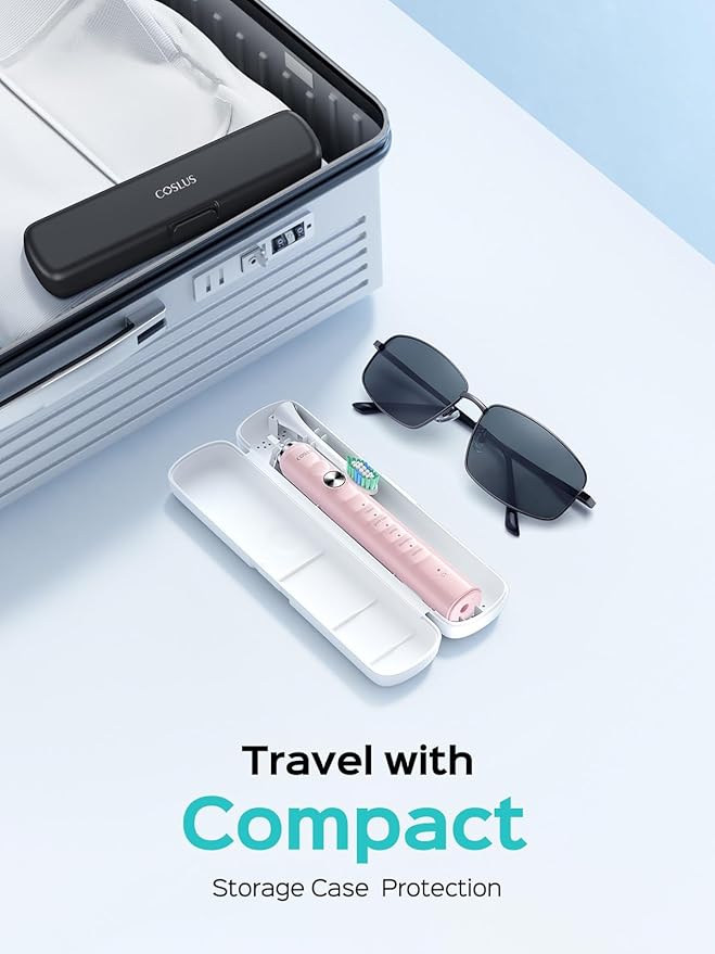 COSLUS Sonic Electric Toothbrush for Kids & Adults: 47000 VPM for Deep Cleaning & Whitening with Travel Case - 5 Modes for Sensitive Teeth & Braces, Wireless Charging, 6 Brush Heads, Pink (1PC)