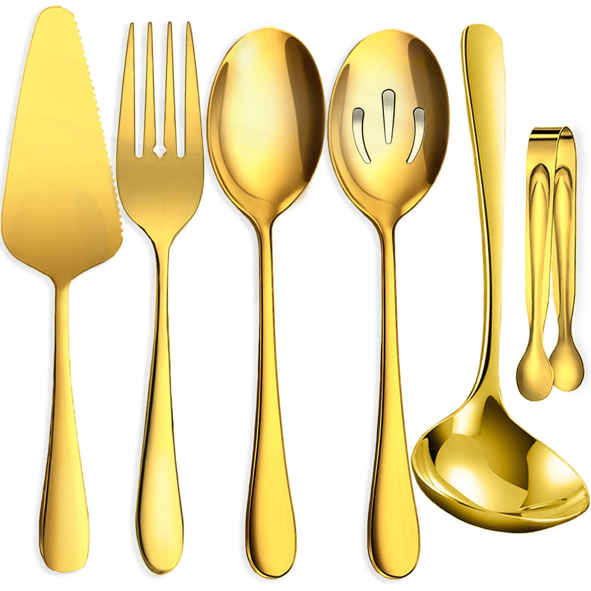 IAXSEE 11 PCS Serving Utensils, Large Stainless Steel Spoons Forks Tongs, Pie Server, Great for Hostess Buffet Catering Banquet Party, Black