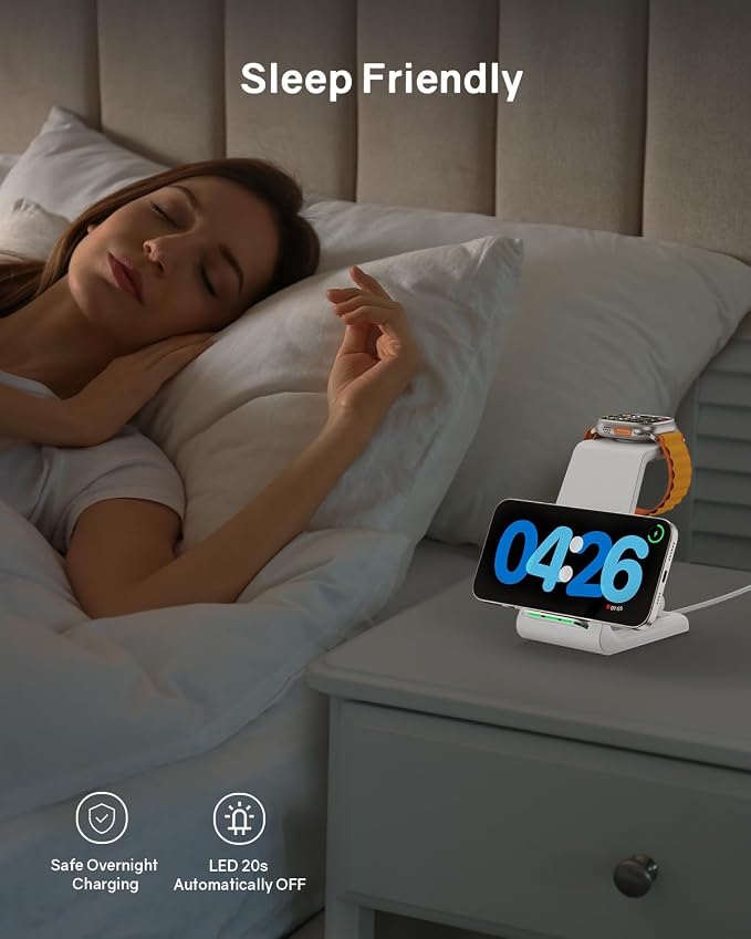 Wireless Charger Stand CIYOYO 3 in 1 Fast Wireless Charging Station Dock for Apple Watch 11/9/8/7/6/SE/5/4/3/2 Airpods 3/2/Pro iPhone 17/16/15/14/14 Plus/14 Pro Max/13/13 Pro/12/12 Pro/SE/X/XR/XS/8