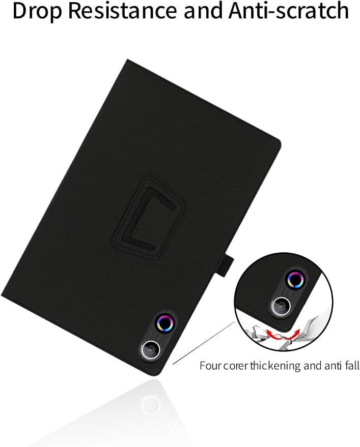 for ROWT A10 Android 10 inch Tablet CaseFolding Stand Protective Cover with Pencil Holder and Wrist StrapFull Protection Premium PU Scratch Resistant(Black)