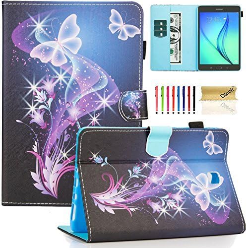 Dteck Case for Samsung Galaxy Tab A 8.0 (2015) Tablet SM-T350/355/357 Case 8 Inch PU Leather Lightweight Folio Case with Card Slots/Stand Features Cute Cartoon Protective Cover Purple Butterfly