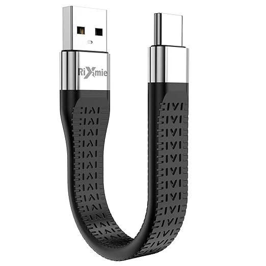 Rixmie USB-A to USB-C Short Cable 5.5 Inch Android Auto Car Cable Fast Charging &amp Data Sync Ideal for Car Power Bank Desktop USB-A Chargers