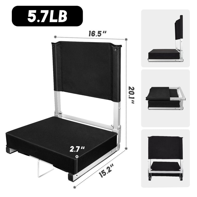 Hikeen Bleacher Chairs with Back and Cushion, Foldable Stadium Seats with Back Support and Cushion for Bleacher Seat Pad for Lumbar Support, Lightweight Portable Chair for Sports Event