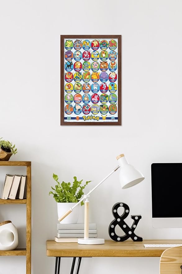 Pokémon: All-Time Favorites - Grid Wall Poster, 22.4L" x 14.7W", Mahogany Framed Version