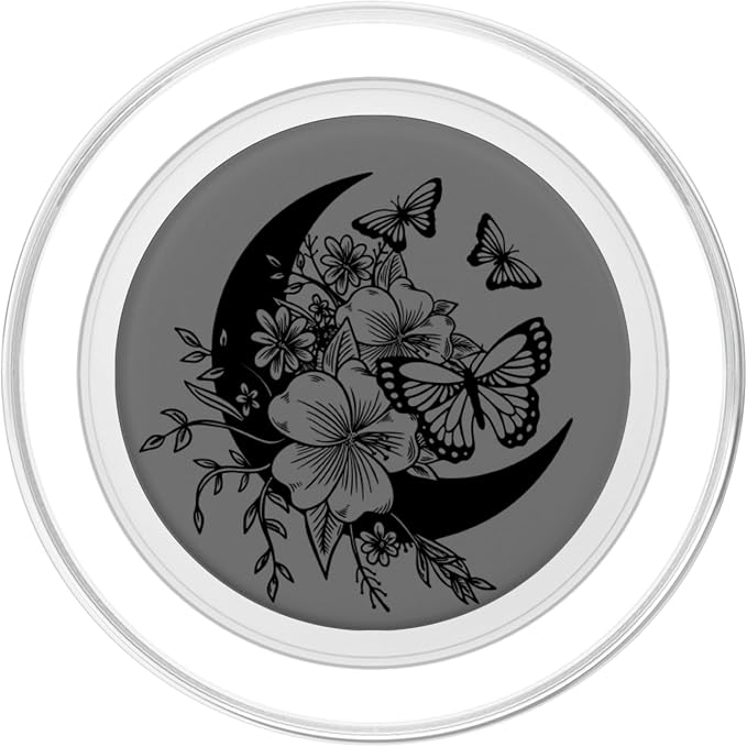 Mid Grey Gray Black Butterfly Crescent Moon Flower PopSockets Adhesive PopGrip