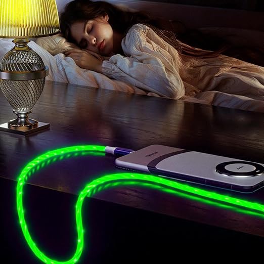 IHAO Multi Ports Light-Up USB Cable USBA to USBC/MicroUSB Cable Durable Fast Charging Cable with Visible Current Flow As Night Light Use-3in1 Blue
