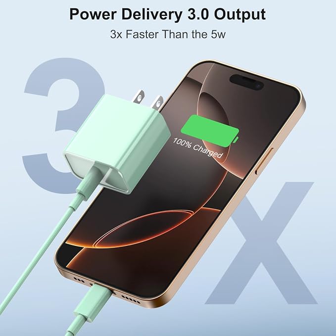 iPhone 17 16 Charger Fast Charging Extra Long 10FT USB C Charger(Black) | for iPhonesiPadsTabletsAndroid devices[ETL SAFETY CERTIFIED] 20W Type C Charger Block with Fast Charging USB C Cables