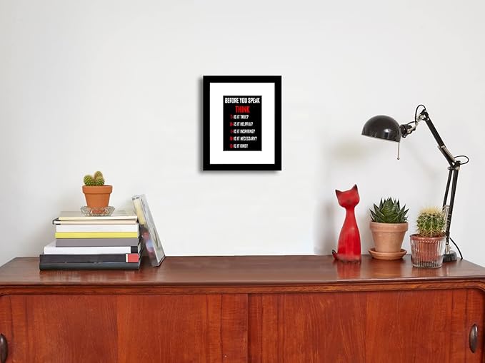 Wieco Art Think Quotes Wall Art Inspirational Canvas Print Motivation Classroom Decor With Black Frame and Real Glass for Home Office Wall Decoration