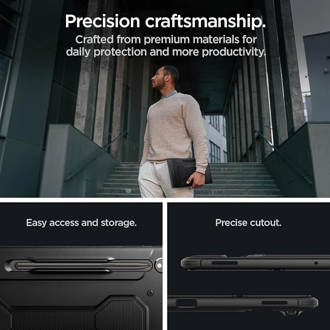 Spigen for Galaxy Tab S10 FE Plus Case (2025) Rugged Armor Pro Protective Tri-Fold Cover and S Pen Holder 13.1 inch Black
