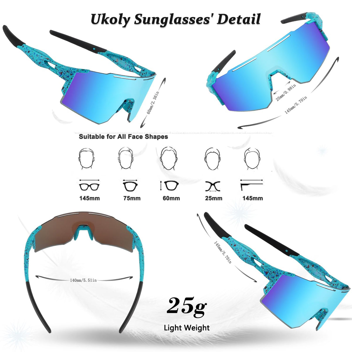 Ukoly Sport Sunglasses for Men and Women,HD PC Lens UV400 Protection