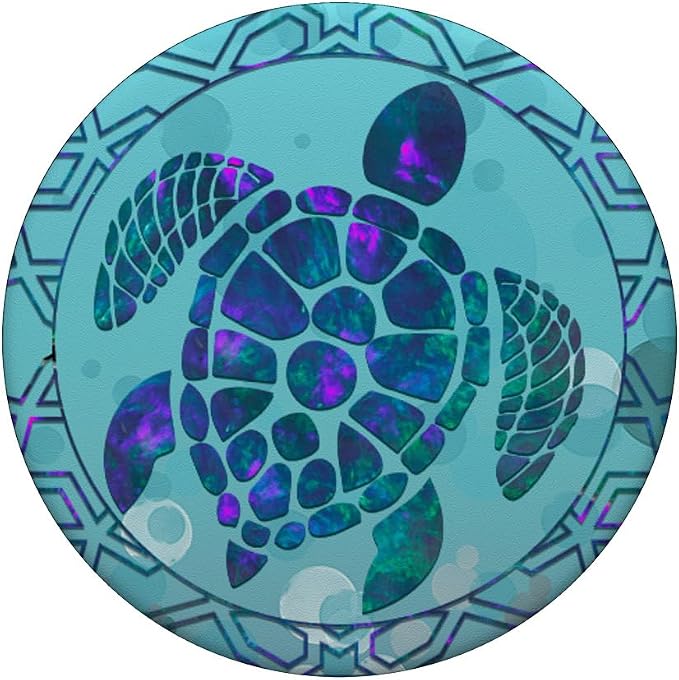 Teal Blue Purple Turtle and Geometric design On Light Blue PopSockets Adhesive PopGrip