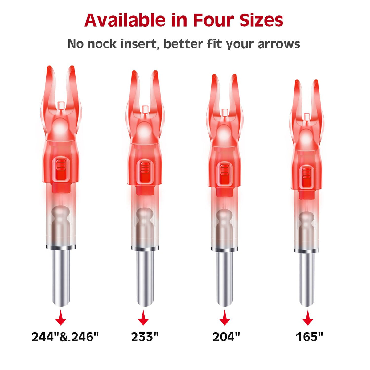 DZHONGD Lighted Nocks for Arrows with .166/G, .204/X, .233/H, .244/S and .246/GT, Bowstring Activation,Archery Lighted nocks (6 Pack)