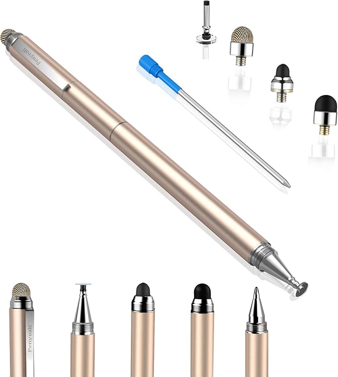 Penyeah Stylus 4-in-1 Stylus Pen for Touch Screen High Precision and Sensitivity DiscMesh2 Sized Rubber Tips Universal for iPhone/iPad/Android/Samsung/HP Tablets All Capacitive Touch Screens-Blue
