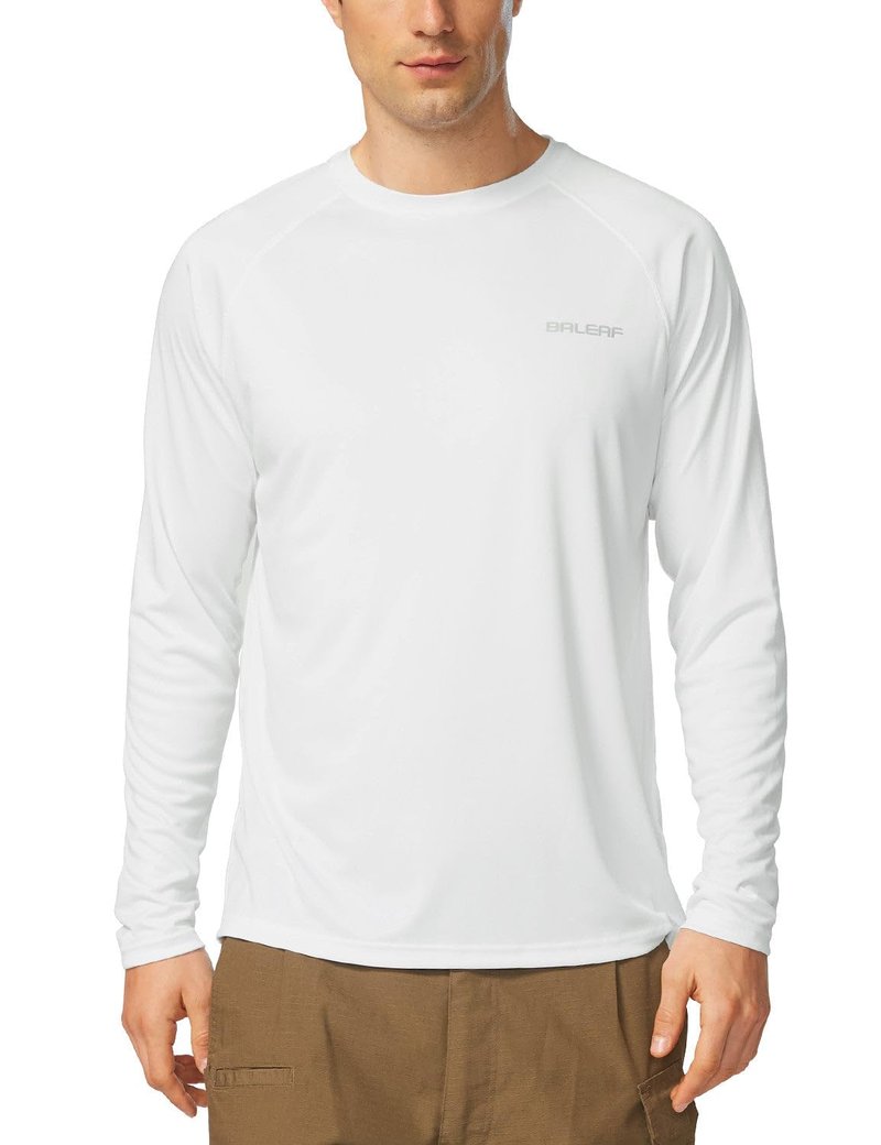 baleaf Mens UPF 50+ Sun Protection Shirts Long Sleeve Rash Guard, Quick Dry 4-Way Stretch for Fishing Swimming Surfing 2 Pack-White 2XL