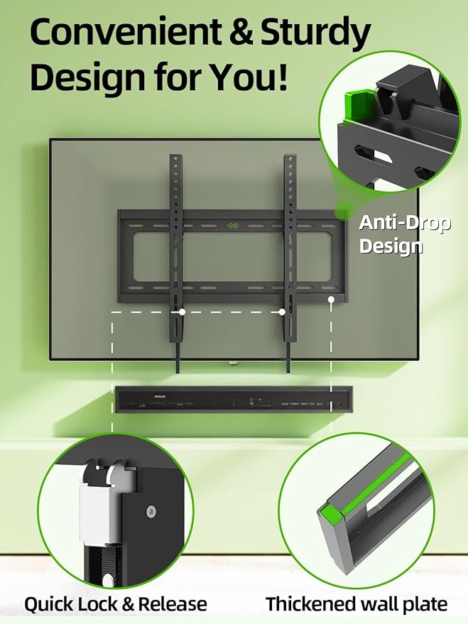USX Mount UL Listed TV Mount Low Profile for Most 26-60" Flat Screen LED, LCD, Curved TVs, TV Wall Mount Bracket Tilt VESA 400x400mm- Up to 99lbs, Quick Lock and Release to Mounts on 12" 16" Stud