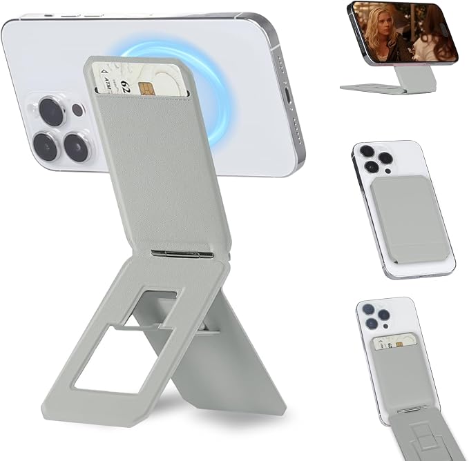iontech Phone Stand Tripod Wallet Compatible with MagSafe iPhone 17/16/15/14/13/12 Series 3 in 1 Strong Magnetic Phone Holder PU Leather Wallet Lightweight &amp Adjustable Cell Phone Stand (Black)