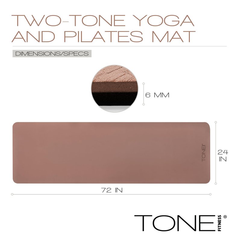 TONE Fitness Yoga Mat 1/4" Thick Non Slip Exercise & Pilates Mat for Home Workouts with Carrying Strap | V Pattern | Black/Teal
