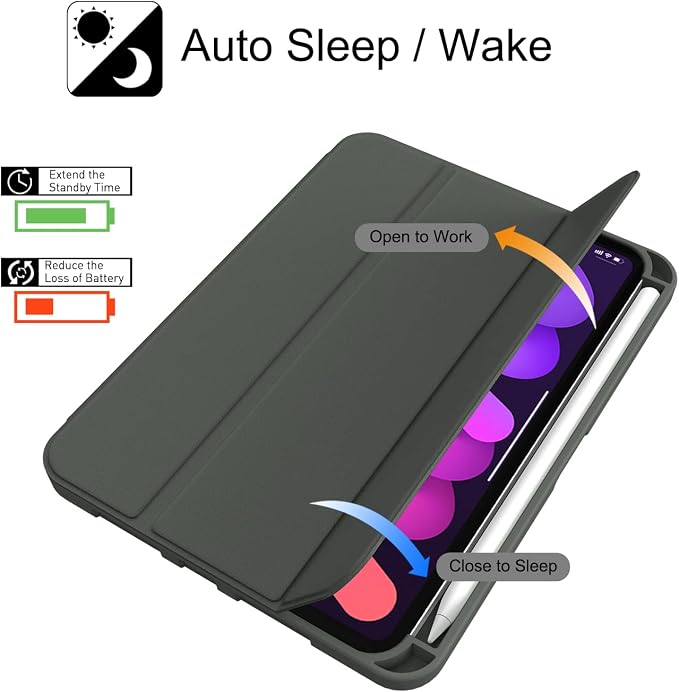 Soke for iPad mini 7 A17 Pro Case 2024iPad mini 6 Case 2021 with Pencil Holder-[Shockproof Protection + Auto Sleep/Wake] Soft TPU Back Cover for iPad mini 7th/6th Generation 8.3 inchDarkgrey