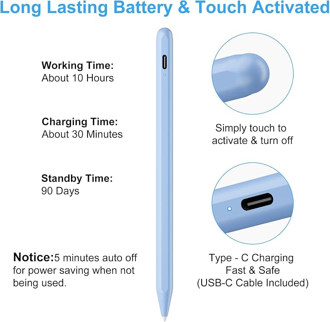 Stylus Pen for iPad (2026-2018) with Fast Charge Palm RejectionFOJOJO Active Pencil for iPad10/9/8/7/6th11th A16Pro 11/13 M4Air 11/13 M2/M3/M4Pro12.9Air 5/4/3rdMini 7/6/5