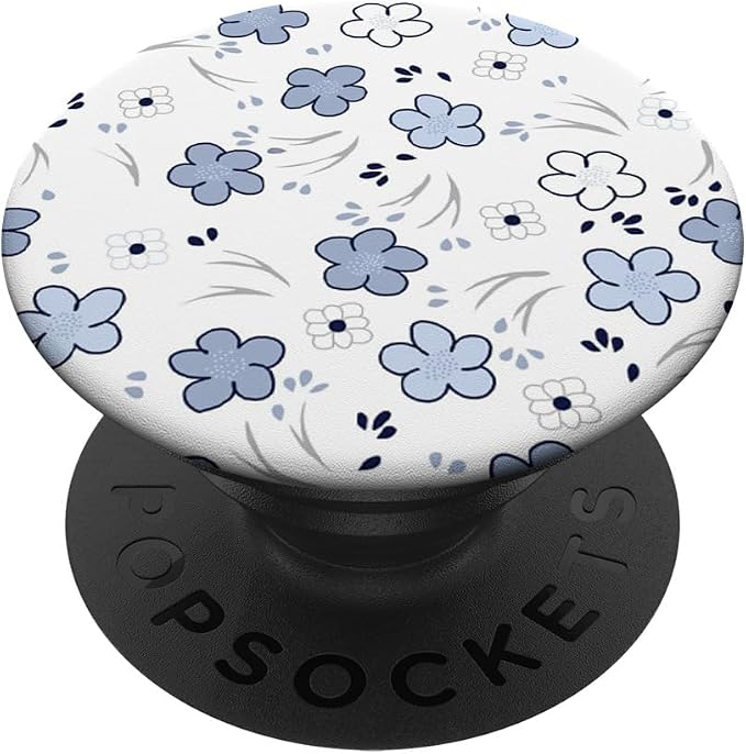 Blue White Simple Floral Pattern PopSockets PopGrip for MagSafe