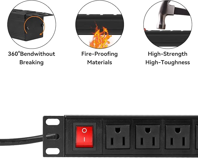 BTU Power Surge Protector Rack-Mount PDU, 12 Outlet Power Strip with Switch, Metal Mountable Heavy Duty for Server Racks, Garage Shop, Industrial Commercial (Black 6FT)