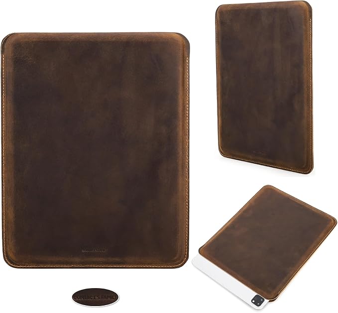 Top Grain Leather 12.9 Tablet Sleeve Slim Protector Vintage Design Fully Handmade Compatible with 12.9 iPad Pro 3/4/5/6 Gen Fits A2233 A2069 A2378 A2379 A2461 A2462 Coffee 12.9 Inch
