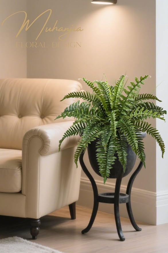 27" Silky Artificial Boston Fern Bush,Set of 4, Fake Fern Large Hanging Plant That Look Real for Outdoors Home Decor,25Branches. (27" 4Pcs25Fronds)