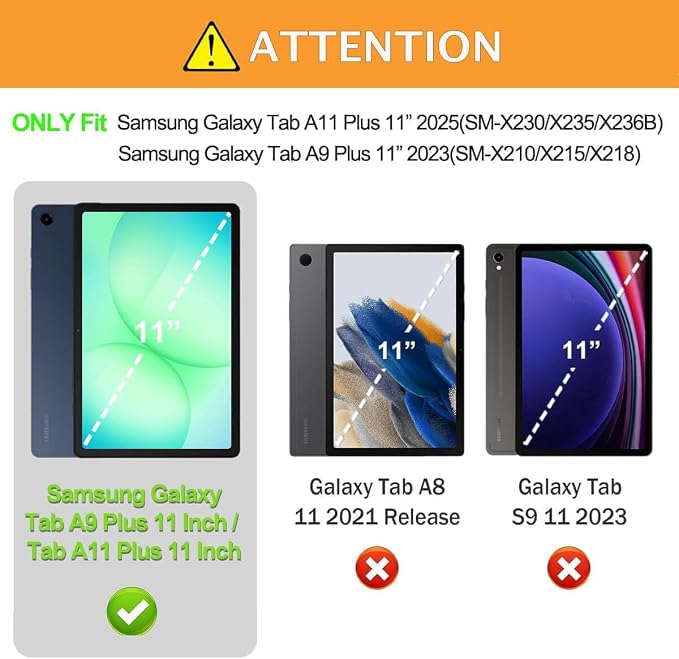 Kids Case for Samsung Galaxy Tab A11+ Plus/A9+ Plus 11 Inch Black | Shockproof Lightweight Protective Cover with Handle Stand and Adjustable Strap Fit for Galaxy Tab A11+ 2025/A9+ 2023