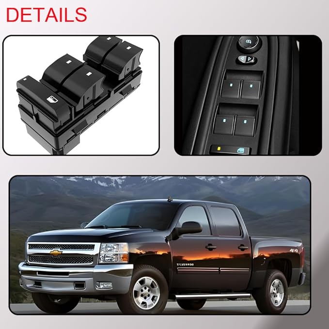 Power Window Master Control Switch Front Left Driver Side fit for 2007-2013 Chevy Silverado GMC Sierra 1500 2500HD 3500HD Traverse HHR Buick Enclave Replaces OE 25789692, 20945129, 25951963, 20945224