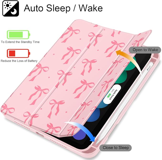 Case for iPad mini (A17 Pro 7th Generation) 2024/iPad Mini (6th Gen) 8.3 Inch with [Built-in Pencil Holder] Shockproof Cover with Clear Transparent Back Shell &amp Auto Wake/Sleep - Blue Bows