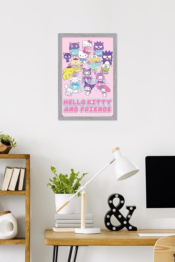 Trends International Hello Kitty and Friends: 24 Summer Fresh - Group Wall Poster, 22.4L x 14.7W, Gray Framed Version