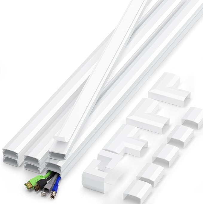 YCLYC 110in Cord Covers for Wires on Wall Kit, Large Cord Hider Wall Kit, Wire Covers for 3-4 Cords on Wall, White TV Cable Hider Cable Raceway, Simple Setup Wire Hider, W1.2 X H0.6in