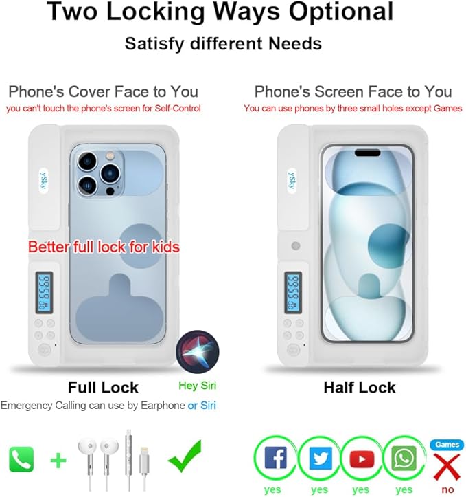ySky Phone Lock Box with TimerPhone Access Blocker Device for Cell Phones Limits Smartphone Access Reduces Screen Time &amp Improves FocusTimed Jail Locker to Help KidsStudents Adults Focus Bac