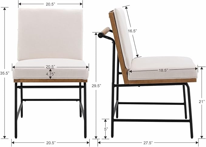 DUOMAY Mid-Century Modern Dining Chairs Set of 4, Linen Upholstered Side Chair with Rear Handle, Armless Chair with Metal Legs for Kitchen Dining Room Living Room Vanity, White
