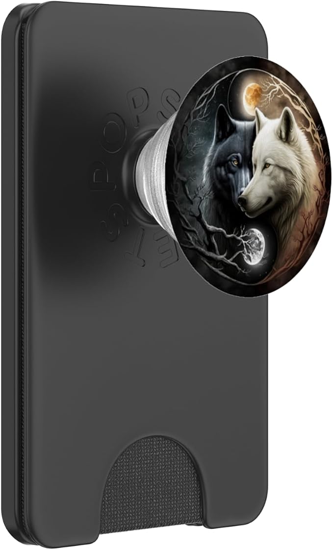 Cool Yin and Yang White and Black Wolf Wolves Lover Gift PopSockets Adhesive PopGrip