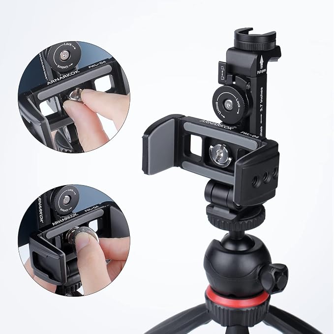 Power Bank Clamp HolderCamera Cagewith 1/4 ScrewCold Shoe MountPhone Holder Clip [Thick Case &amp Big Phones Friendly]Radar Detector Mount for Truck Compaitbale with Anker Power Bank