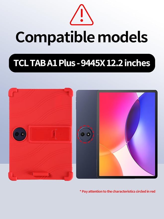 Silicone Case with Kickstand for TCL Tab A1 Plus 12.2 (Model 9445X) Soft Shockproof Protective Cover Stand Tablet Case (Black)