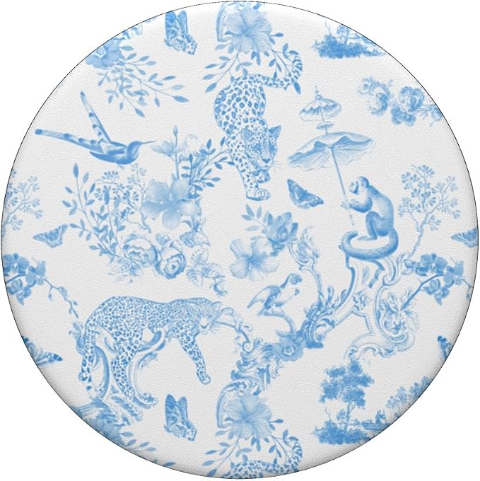 French Light Blue Toile Chinoiserie with Flowers Leopards PopSockets PopGrip for MagSafe
